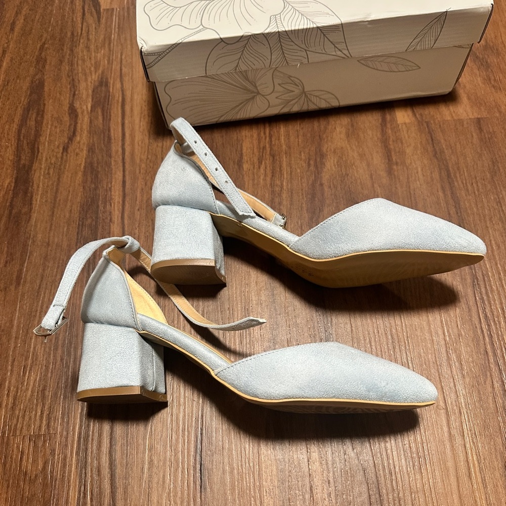 Elegant Forever and Always Marcelle Light Baby Blue Heels with Ankle Strap - Picture 2 of 5